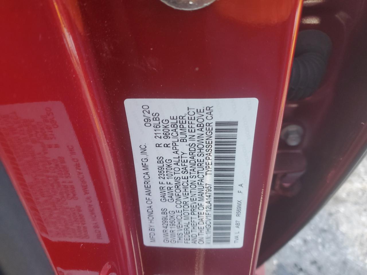 2020 HONDA ACCORD - Image 12