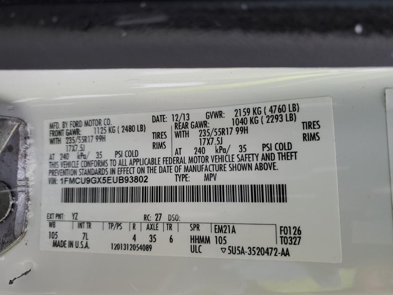 2014 FORD ESCAPE WHITE - Image 14
