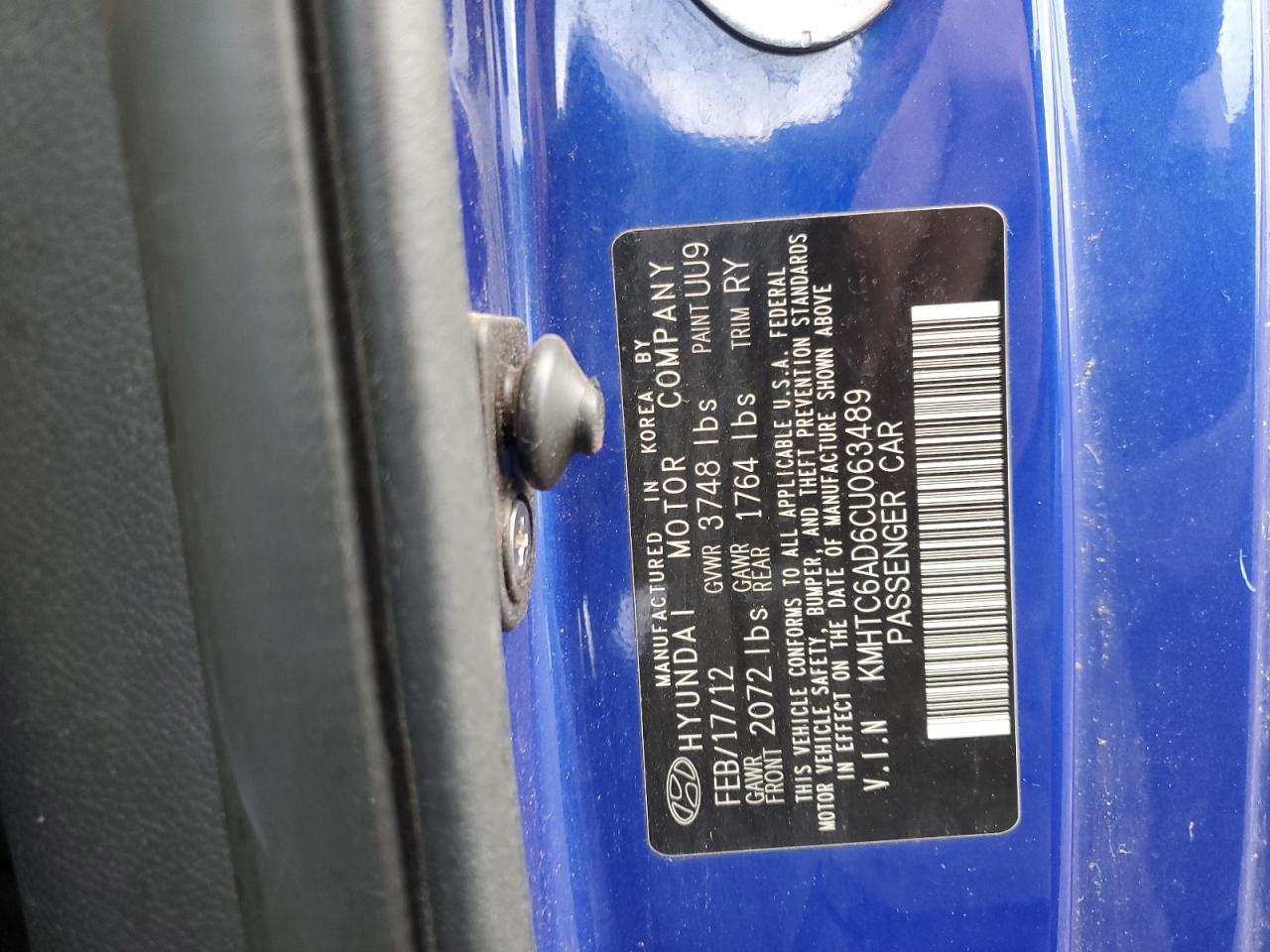 2012 HYUNDAI VELOSTER BLUE - Image 12