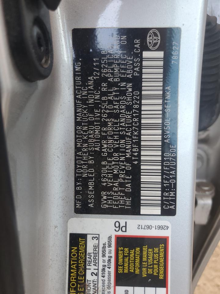 2012 TOYOTA CAMRY SILVER - Image 12