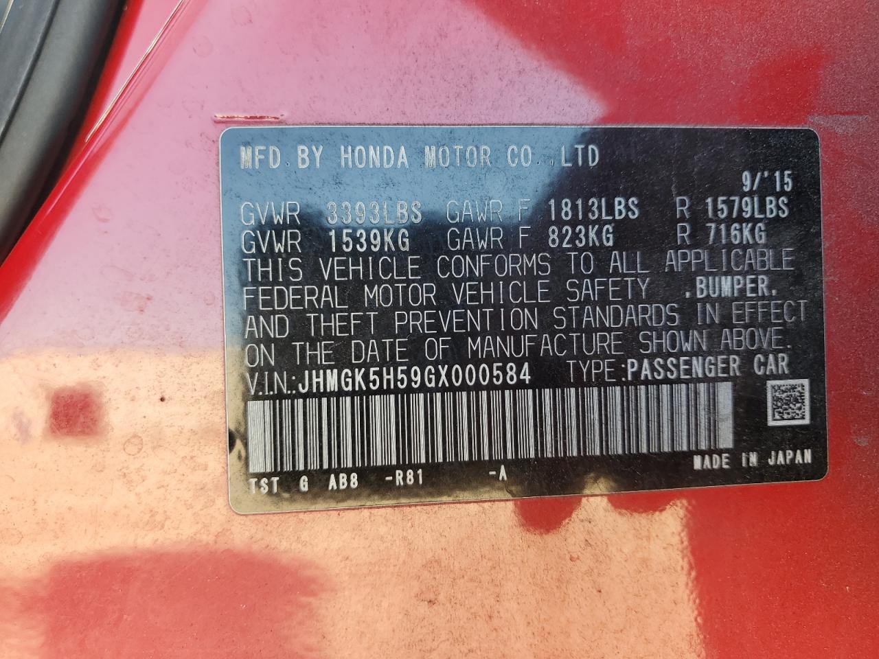 2016 HONDA FIT RED - Image 12