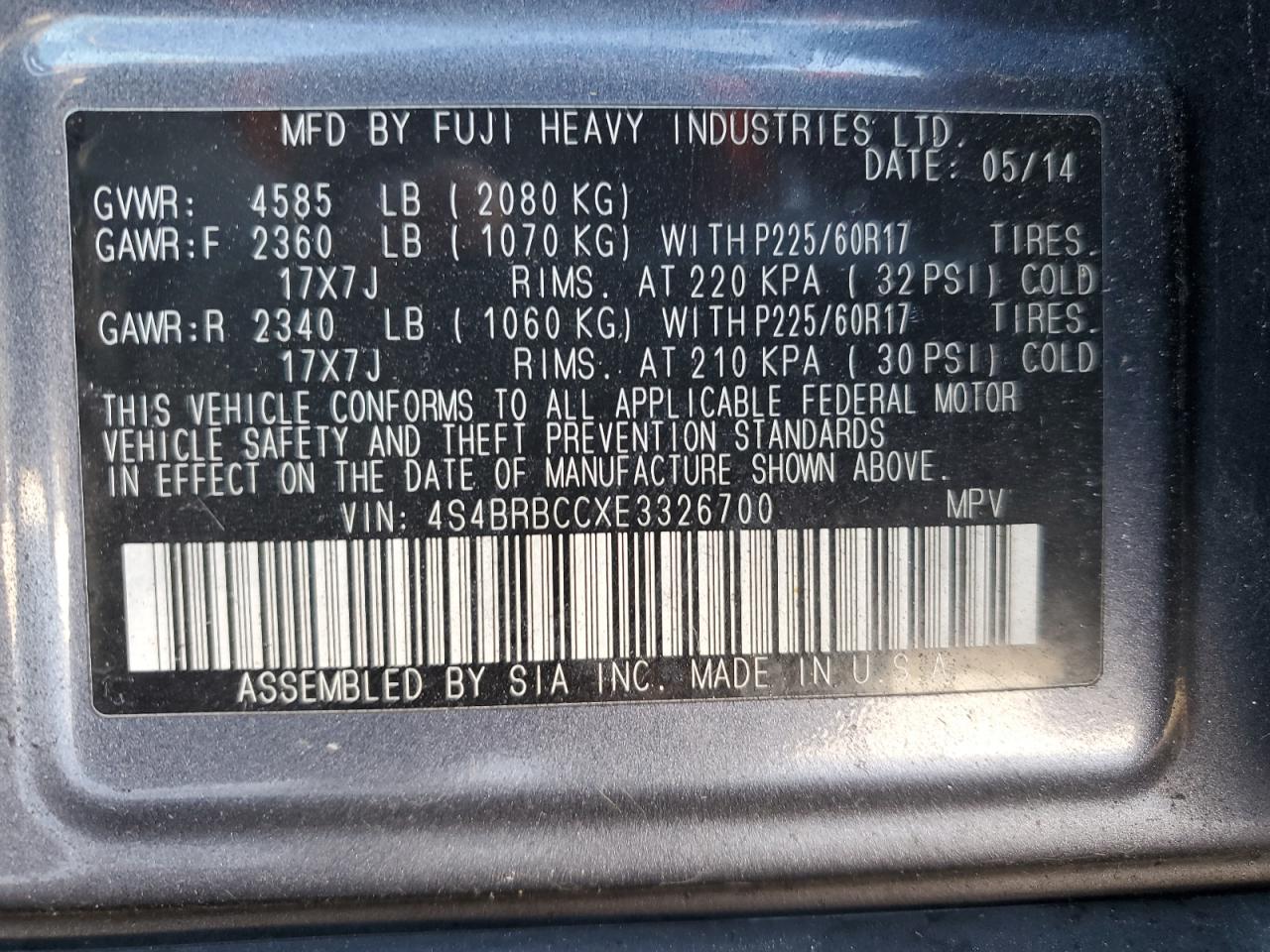 2014 SUBARU OUTBACK - Image 13