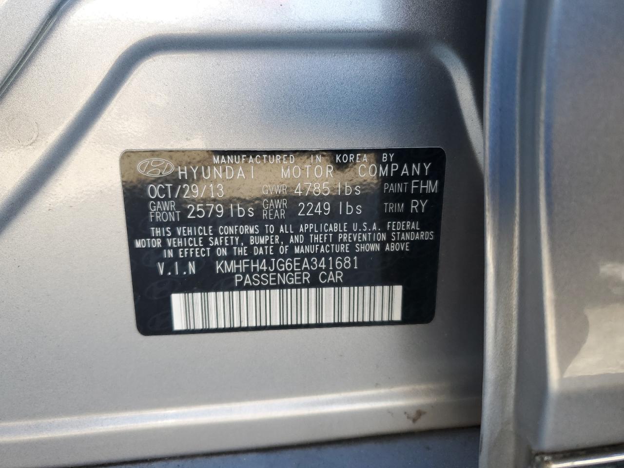 2014 HYUNDAI AZERA SILVER - Image 12