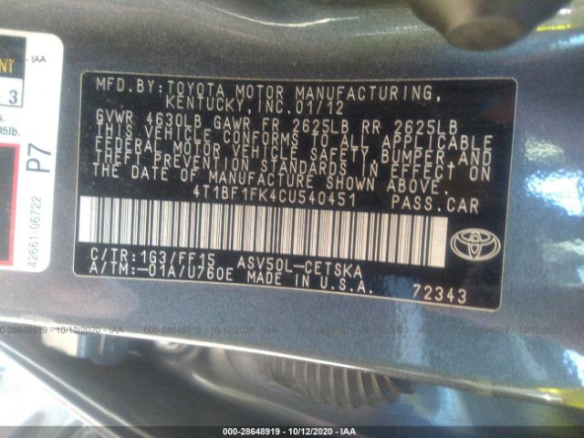 2012 Toyota Camry - Image 9