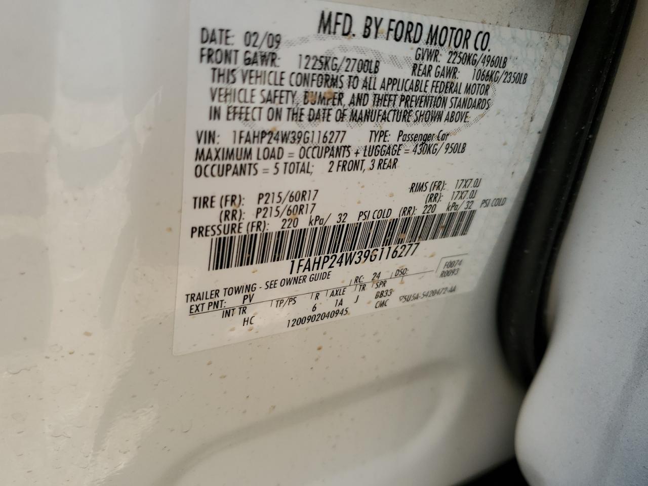2009 FORD TAURUS SEL WHITE - Image 12