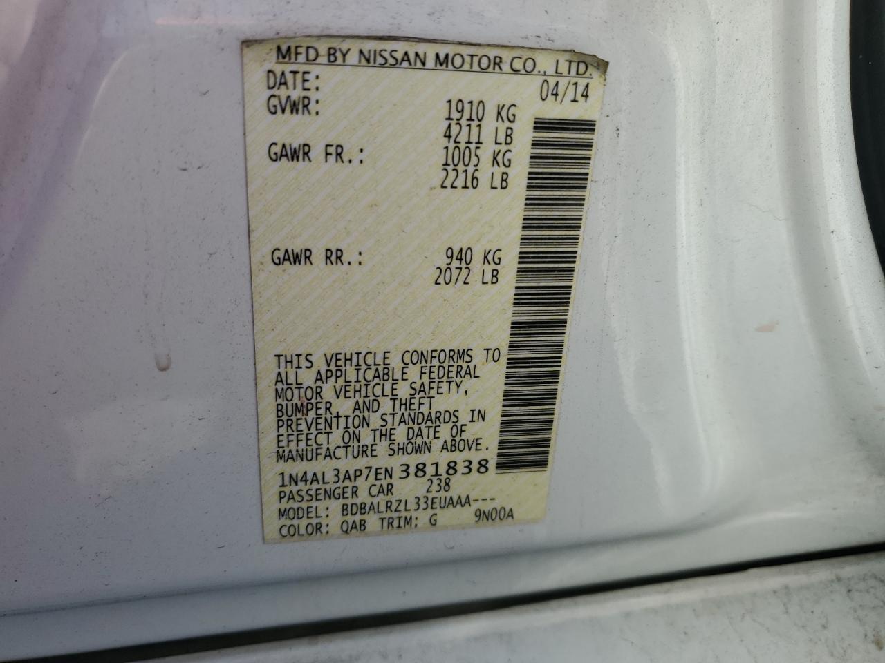2014 NISSAN ALTIMA - Image 13