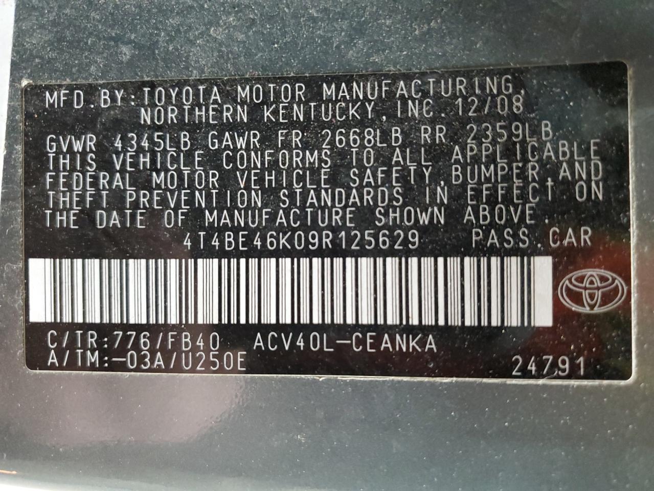 2009 TOYOTA CAMRY TEAL - Image 13