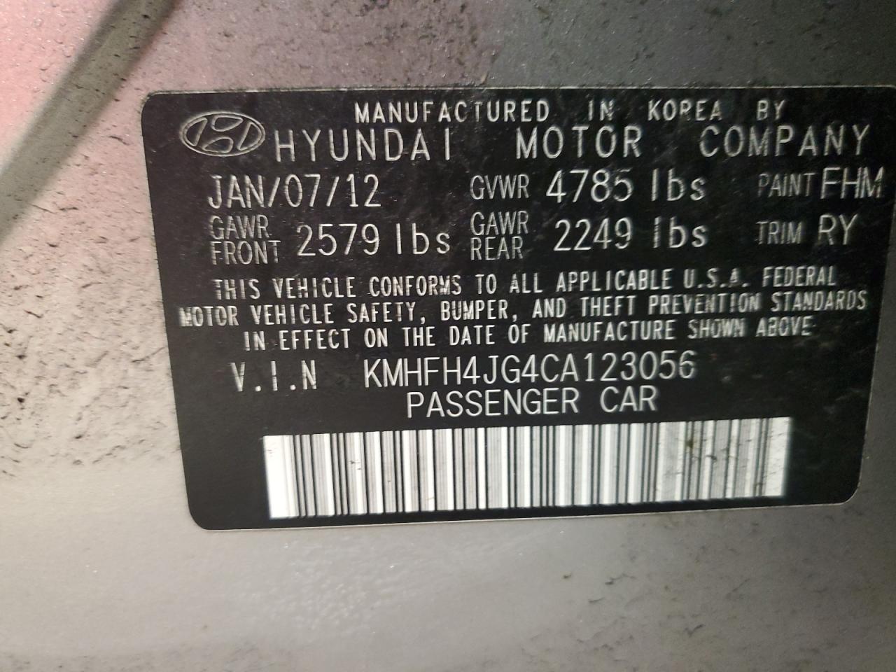 2012 HYUNDAI AZERA SILVER - Image 12