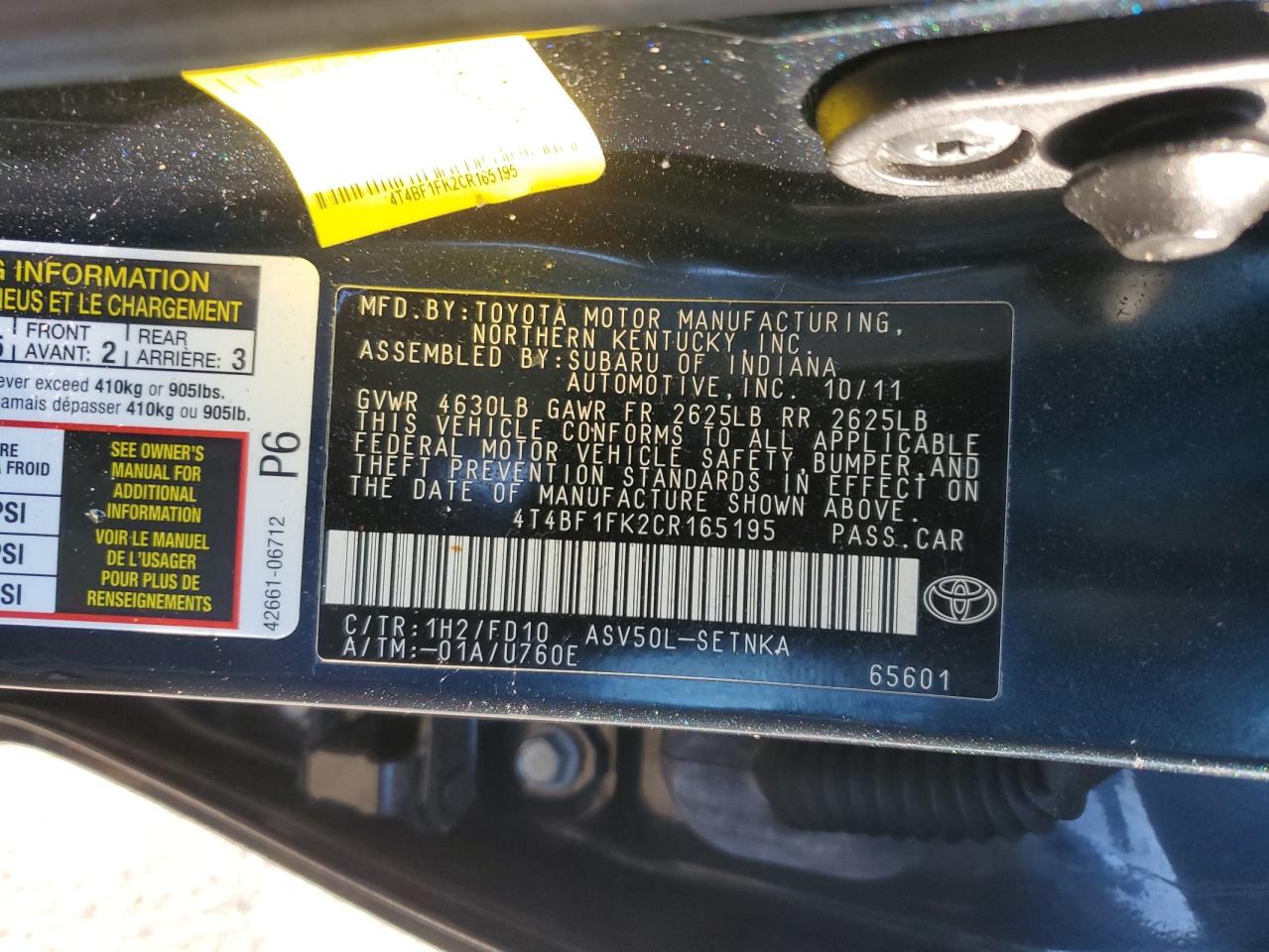 2012 TOYOTA CAMRY - Image 12